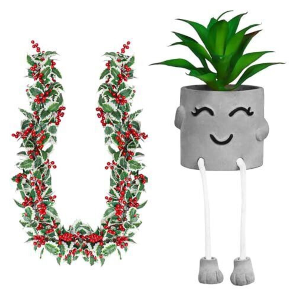 7641 Artificialplant Succulents in Cement Pots and 2 Pack Artificial